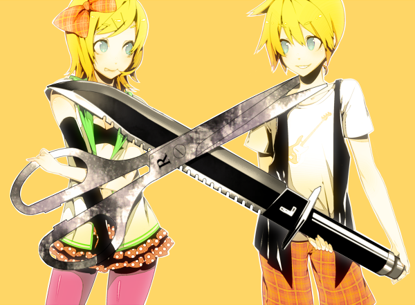 :p, aqua_eyes, blonde_hair, bow, brother_and_sister, hair_bow, hair_ornament, hairclip