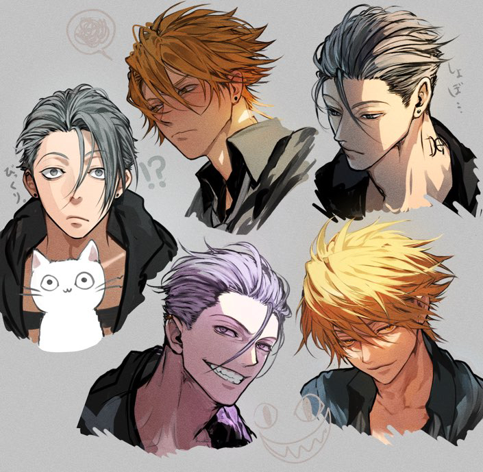 !?, 2boys, ?, animal, bakshi_christensen, black_jacket, black_shirt, blonde_hair