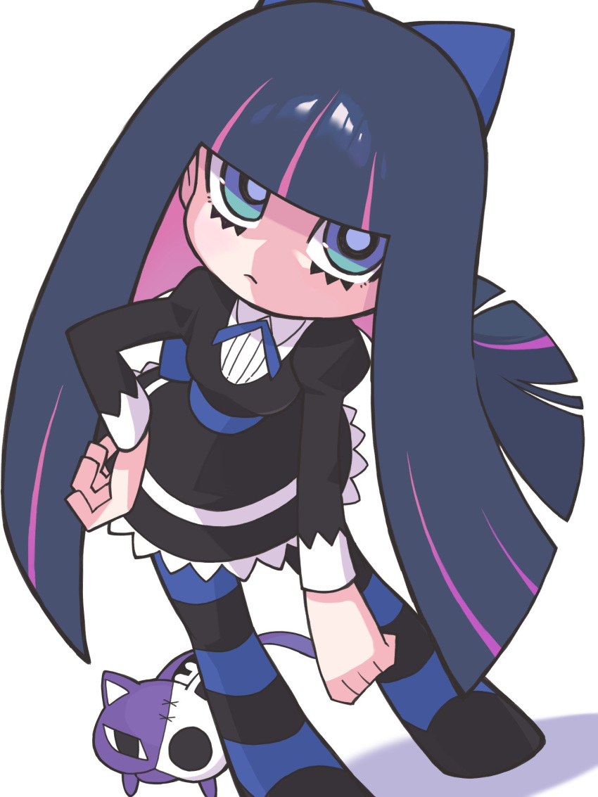 1girl, black_dress, blunt_bangs, dress, green_eyes, highres, long_hair, looking_up