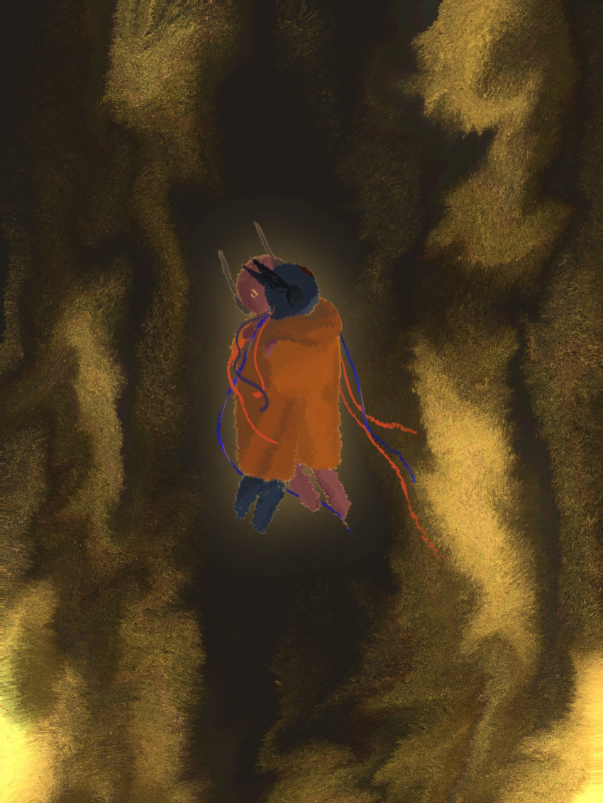 cable, circle_facial_mark, cloak, english_commentary, five_pebbles, floating, highres, hug