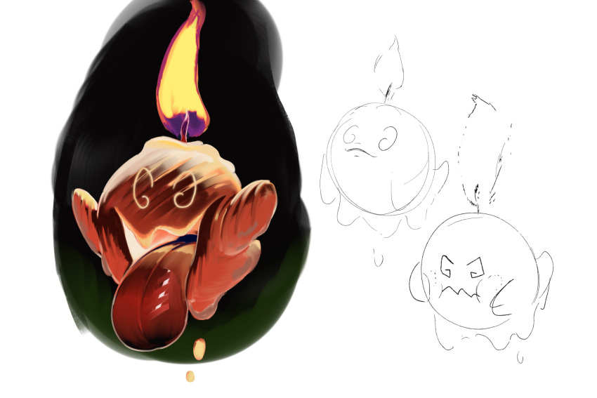 @_@, arms_up, boo_(mario), candle, dated_commentary, fire, flying, ghost