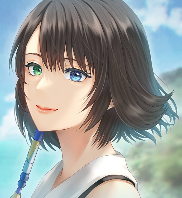 1girl, bare_shoulders, beads, black_bra, blue_eyes, blurry, blurry_background, bra