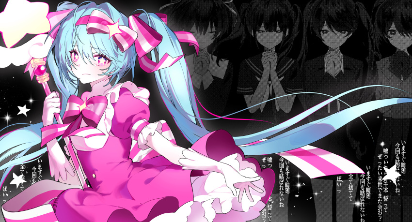 1girl, absurdres, blue_hair, bow, bowtie, dress, gloves, hair_bow