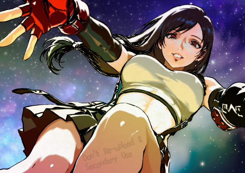 1girl, absurdres, black_bra, black_gloves, black_hair, black_skirt, bra, breasts