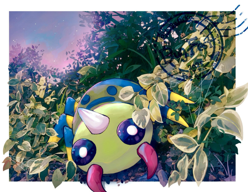 animal_focus, bug, fangs, grass, highres, horns, night, night_sky