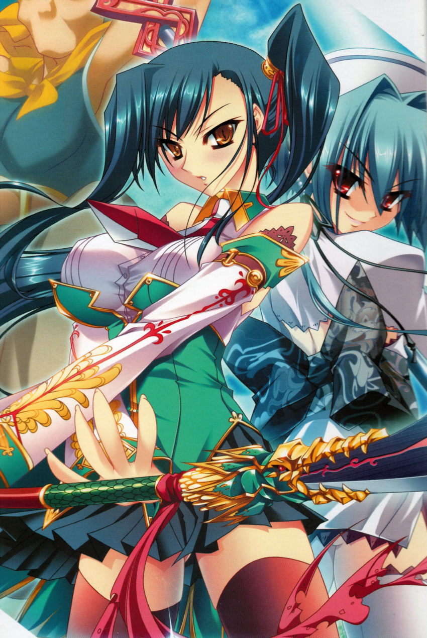 2girls, absurdres, black_hair, chouun, highres, huge_breasts, kan'u, kan'u, koihime_musou, long_hair, multiple_girls, very_long_hair