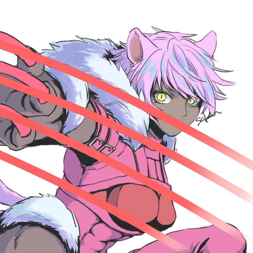 1girl, abs, animal_ears, black_cat_(ff14), cat_ears, cat_girl, cat_tail, claw_mark