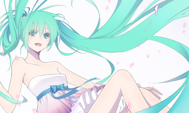 aqua_eyes, aqua_hair, chikotsu, dress, hatsune_miku, long_hair, smile, solo, twintails, very_long_hair, vocaloid