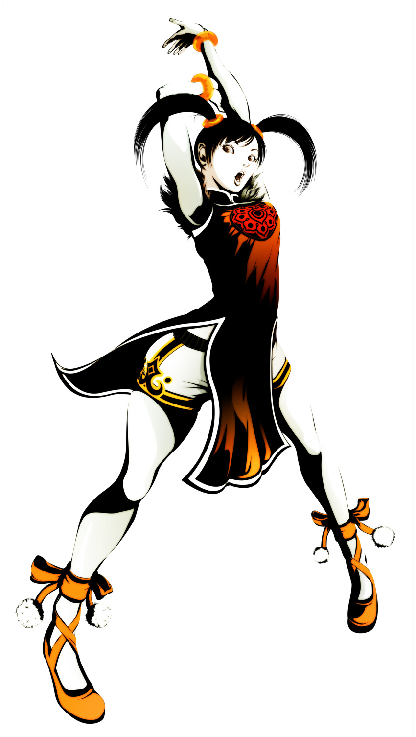 1girl, absurdres, arms_up, bangle, black_hair, bracelet, china_dress, chinese_clothes
