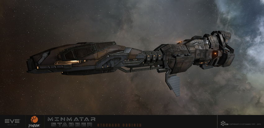 3d, absurdres, attack_ship_(eve_online), clouds, commentary, company_logo, company_name, copyright_logo