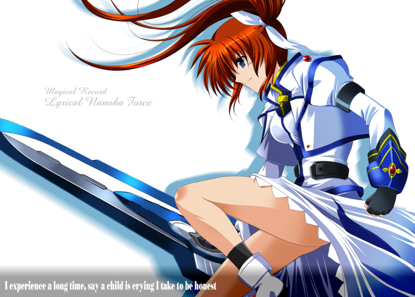 black_legwear, blue_eyes, boots, brown_hair, dress, engrish, fingerless_gloves, flying