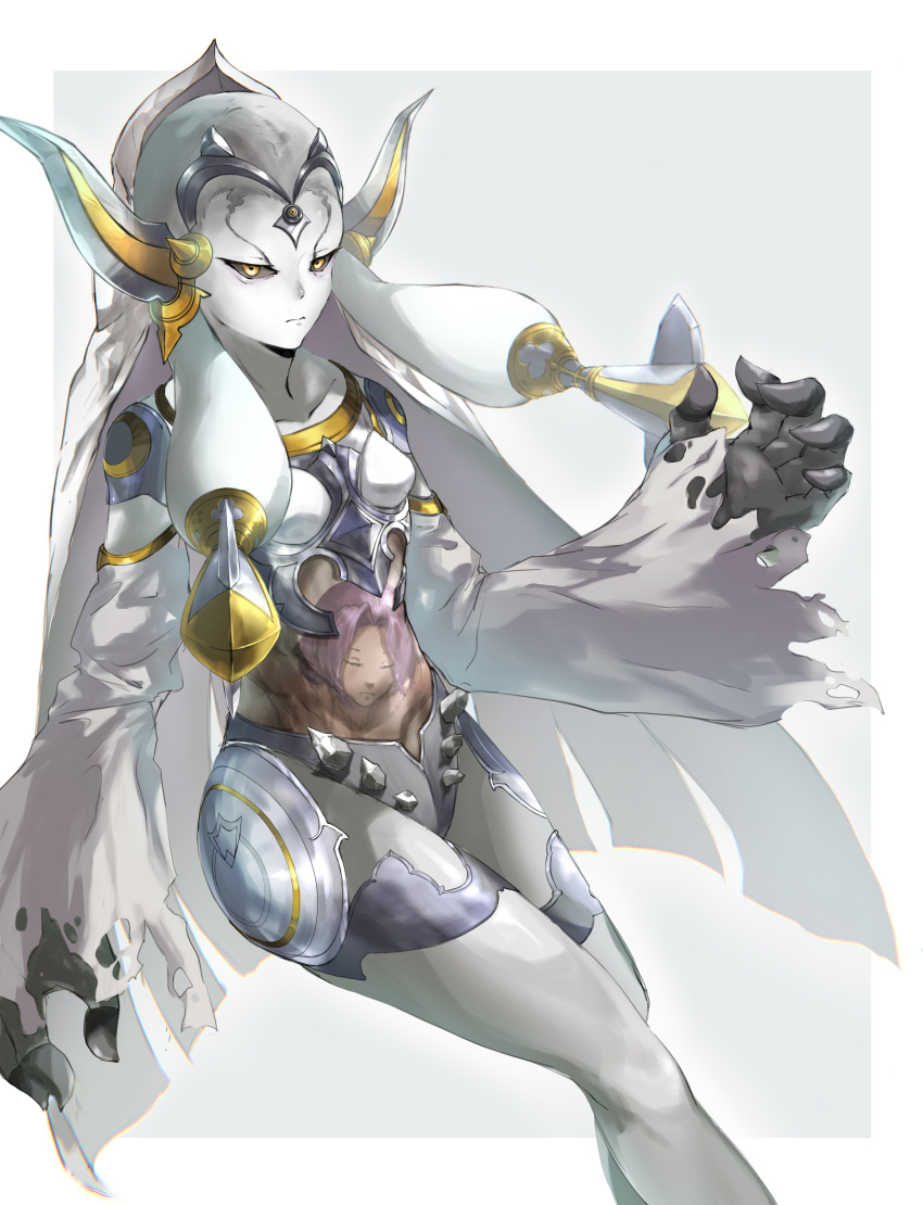 1boy, 1girl, absurdres, breasts, closed_eyes, closed_mouth, collarbone, colored_skin