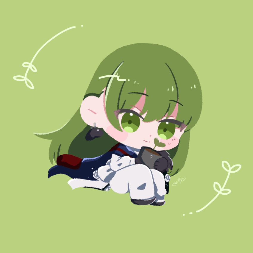 1other, black_gloves, blue_cape, cape, chibi, chibi_only, earrings, enkidu_(fate)