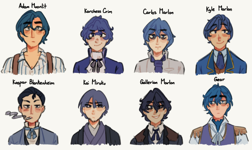 6+boys, adam_moonlit, aku_no_musume_(series), akujiki_musume_conchita_(vocaloid), akutoku_no_judgement_(vocaloid), ascot, bags_under_eyes, beard_stubble