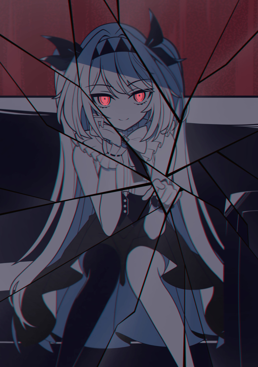 1girl, asymmetrical_legwear, bare_shoulders, black_corset, black_thighhighs, black_wrist_cuffs, bow, bowtie