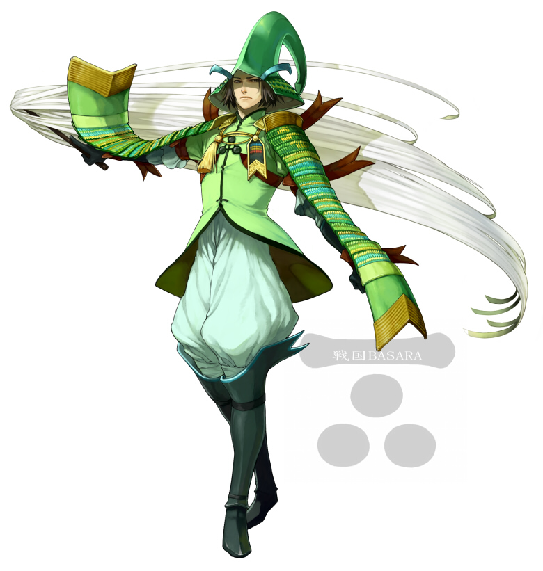 aji_(ajiopen), black_hair, boots, epaulettes, gloves, hat, male, mouri_motonari, pants, sengoku_basara, solo