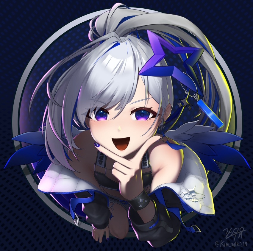 1girl, absurdres, amane_kanata, amane_kanata_(lock_on), angel, angel_wings, artist_name, asymmetrical_bangs