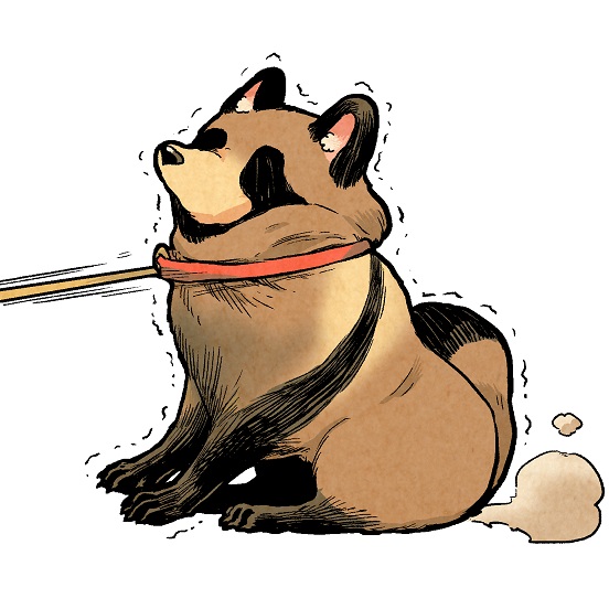 animal, animal_collar, animal_focus, bunbuku_teapot, collar, leash, morinaga_ayami, no_humans, simple_background, tanuki, white_background
