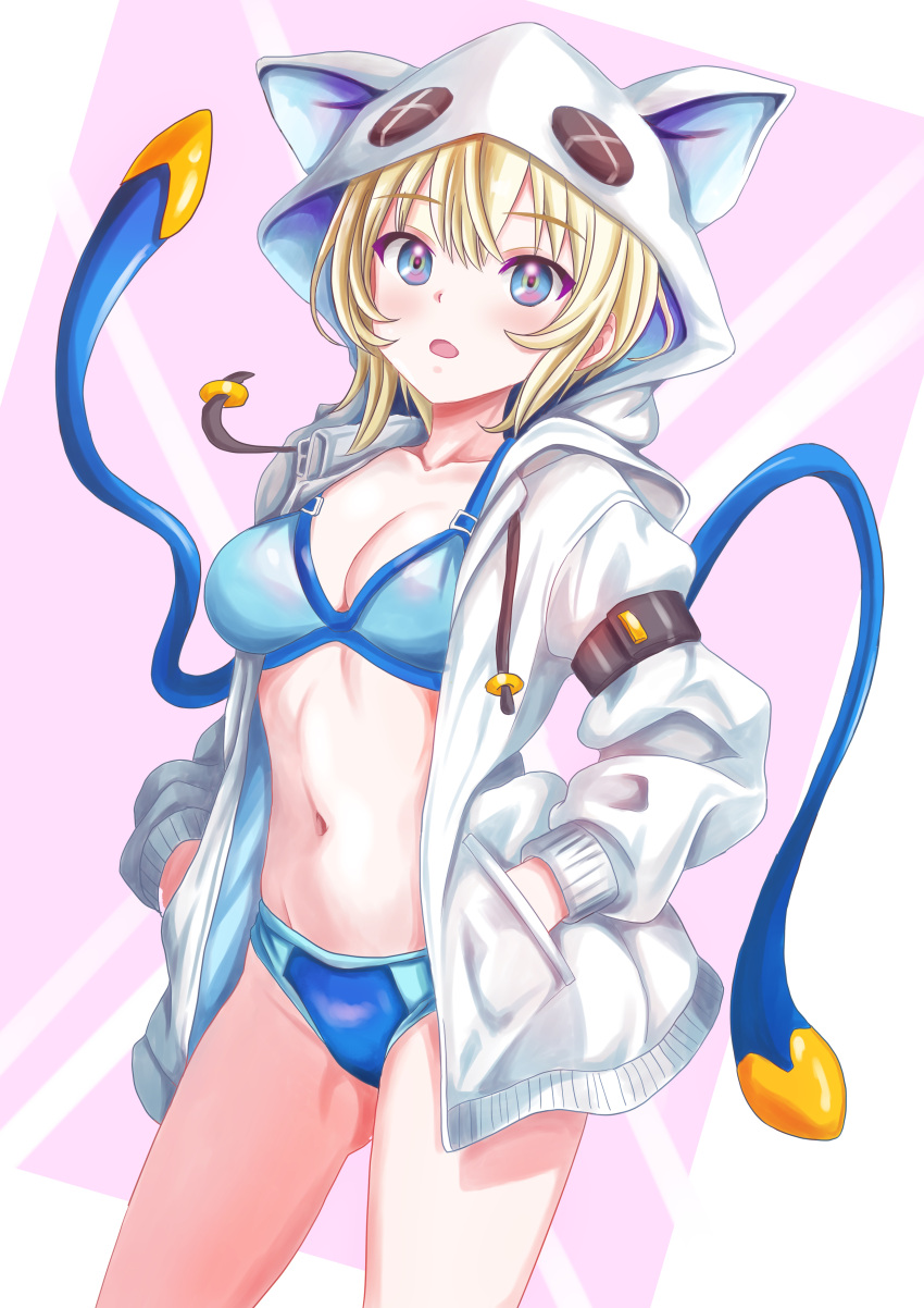 abs, absurdres, alternate_costume, animal_ears, bikini, blue_bikini, blue_eyes, breasts