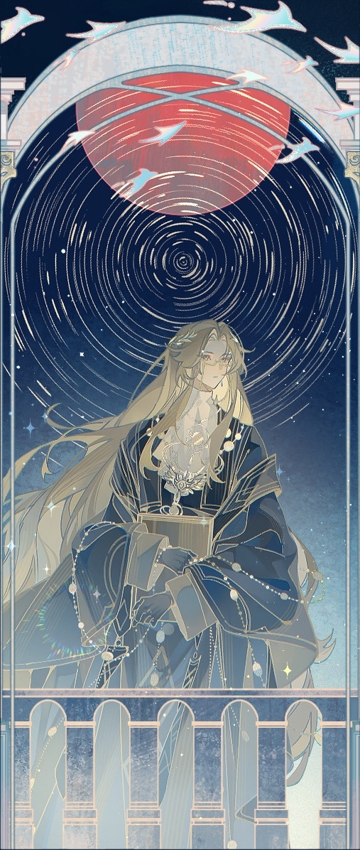 1boy, arch, ascot, bird, black_coat, black_gloves, black_robe, blonde_hair
