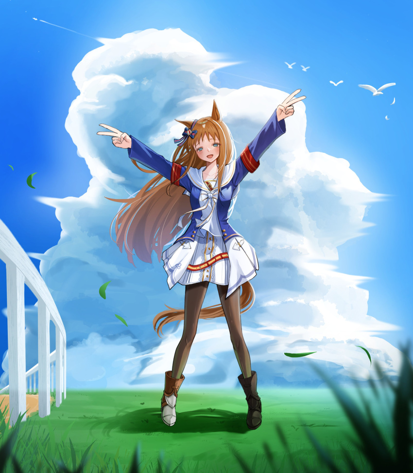 1girl, absurdres, animal_ears, armband, asymmetrical_footwear, bird, black_pantyhose, blue_eyes