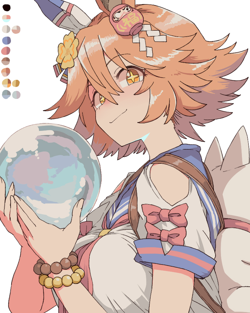 +_+, 1girl, animal_ears, bead_bracelet, beads, bracelet, closed_mouth, ear_covers