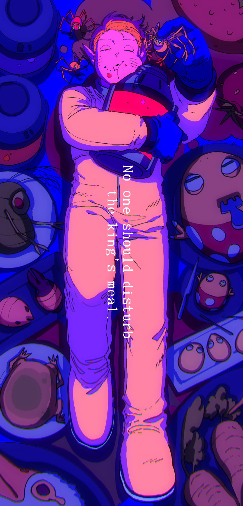 absurdres, animal, blonde_hair, blue_gloves, bulborb, burrowing_snagret, carrot, chewing