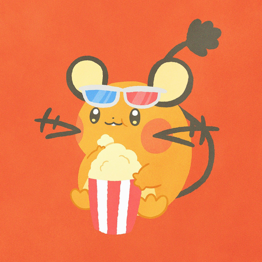 3d_glasses, animal_focus, bucket, dedenne, eating, eyewear_on_head, food, highres