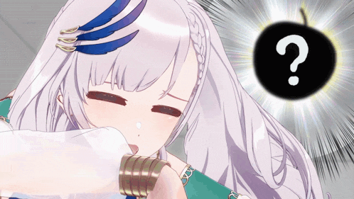 1girl, animated, animated_gif, blue_eyes, blue_nails, finger_pointing, hololive, hololive_indonesia, meme, painted_nails, pavolia_reine, question, white_hair, who's_that_pokemon_(meme)