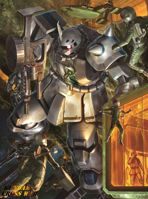 6+others, artist_request, asteroid, cable, gun, gundam, gundam_cross_war, gundam_msv