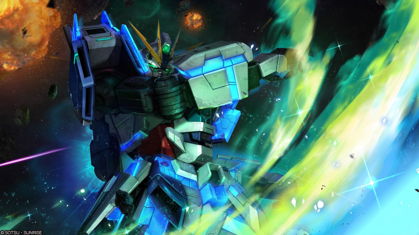 absurdres, battle, company_name, copyright_notice, energy, energy_beam, explosion, glowing