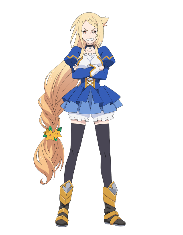1girl, anime_coloring, black_choker, black_thighhighs, blonde_hair, blue_corset, blue_dress, boots