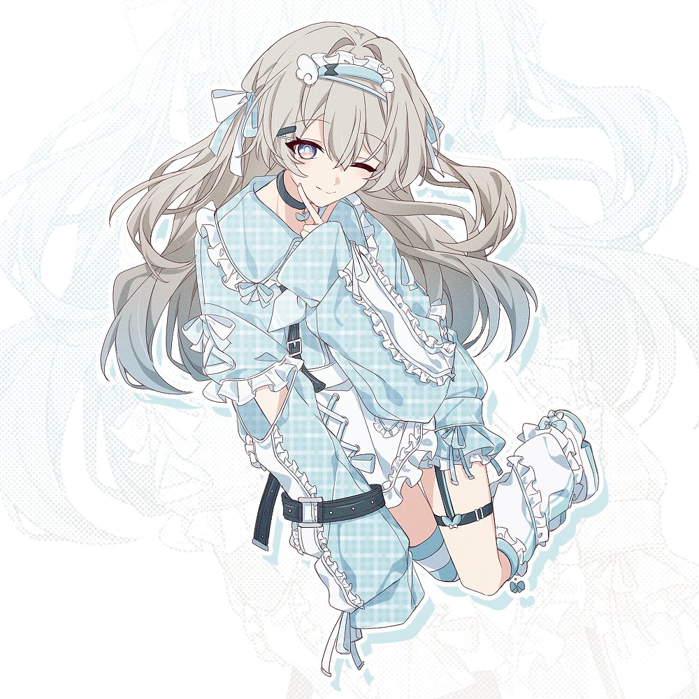 1girl, alternate_costume, black_choker, blue_hairband, blue_pupils, blush, bow, choker