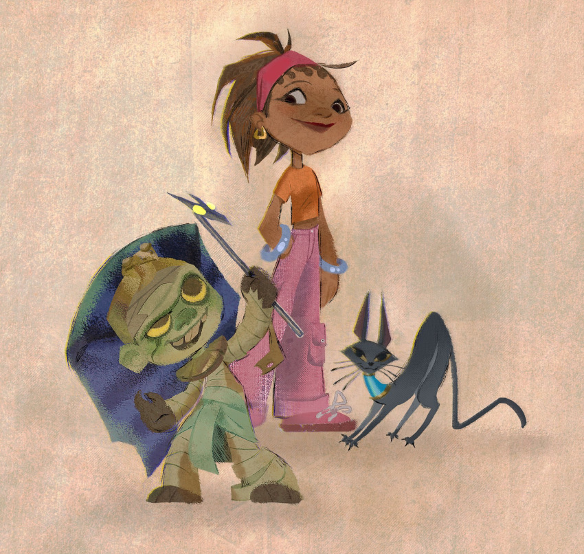 1boy, 1girl, age_difference, ancient_egyptian_clothes, animal, black_cat, black_eyes, bracelet