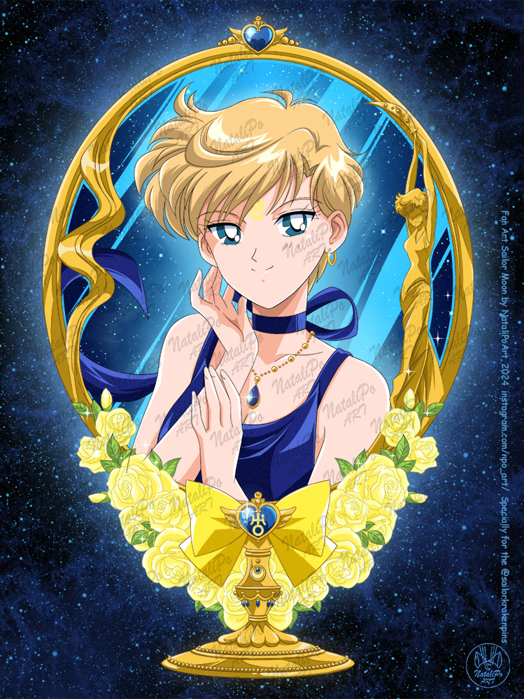 1girl, bishoujo_senshi_sailor_moon, blonde_hair, blue_choker, blue_dress, blue_eyes, blue_gemstone, choker