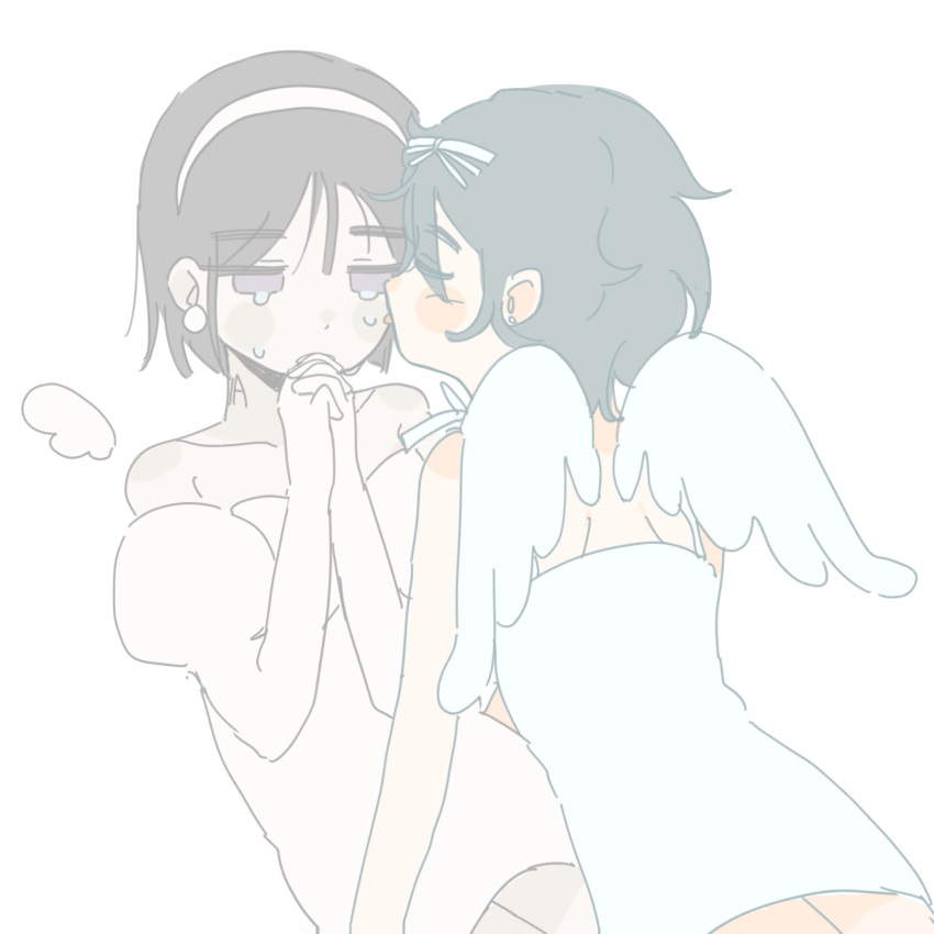 2girls, alien_stage, angel_wings, chinese_commentary, closed_eyes, coldmeow, commentary_request, crying