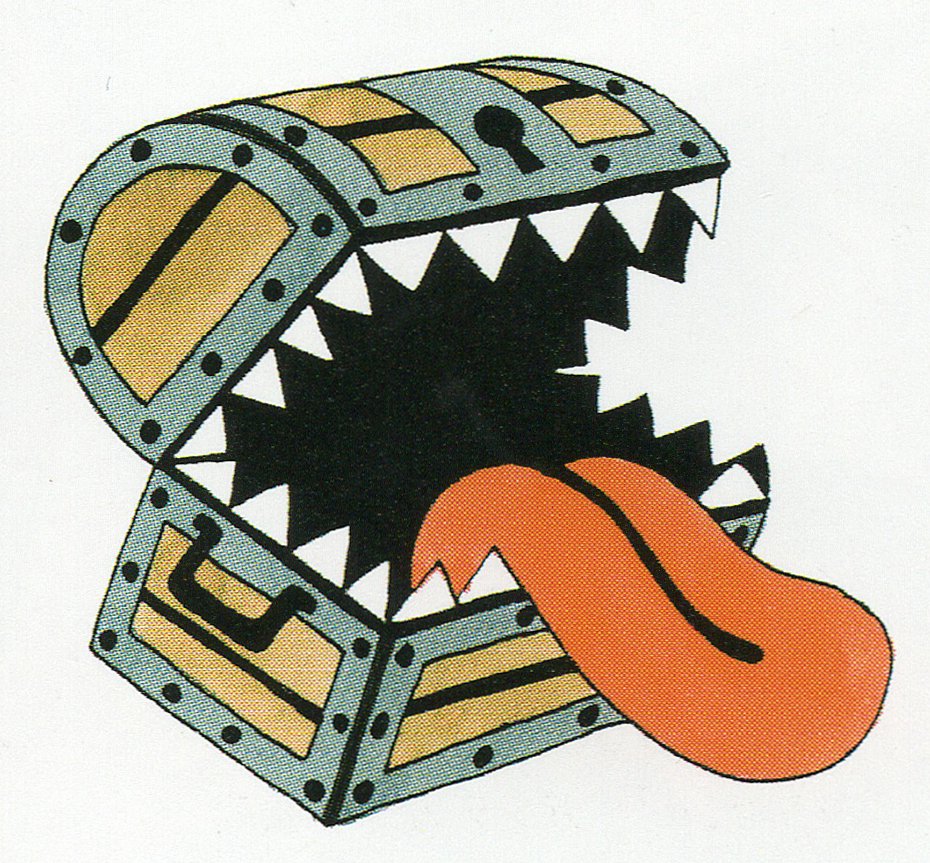 cannibox, creature, creature_focus, dragon_quest, keyhole, no_humans, official_art, open_mouth