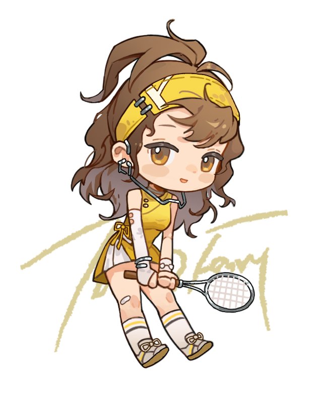 1girl, :d, arm_warmers, bandaid, bandaid_on_leg, bare_shoulders, brown_eyes, brown_hair