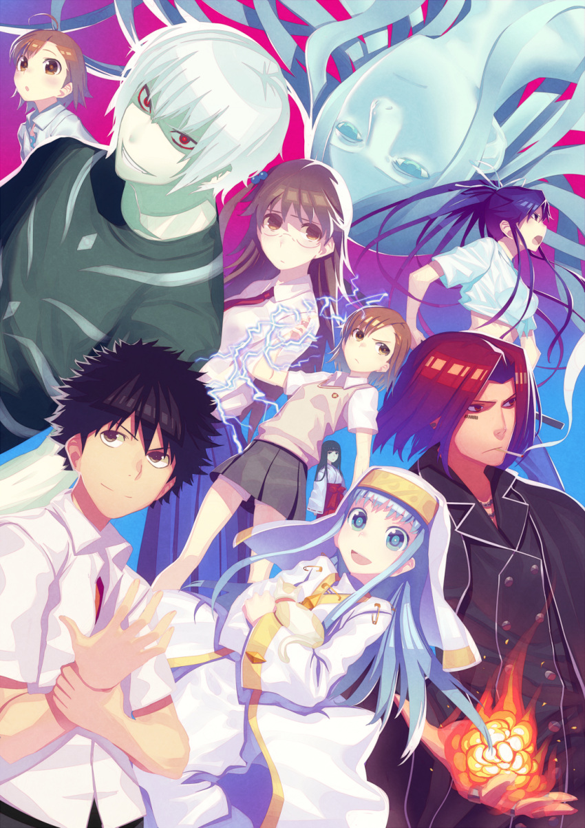 aleister_crowley, bad_id, cat, fire, highres, himegami_aisa, index, kamijou_touma