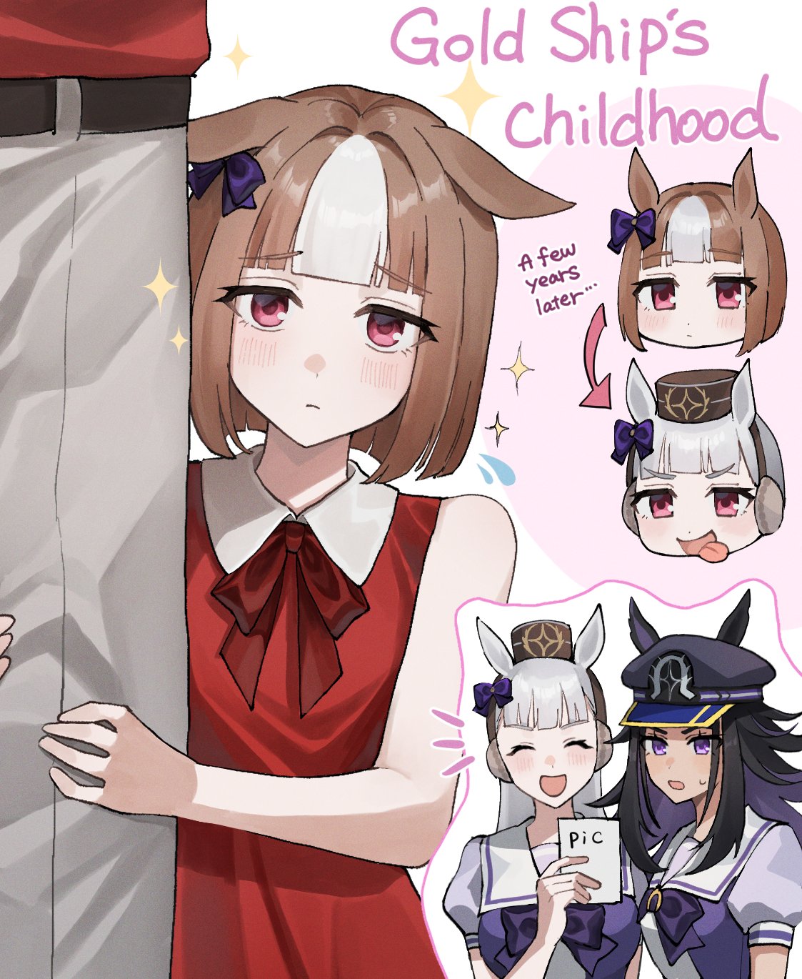 2girls, age_progression, aged_down, alternate_hair_color, animal_ears, brown_hair, chisanchisyo3, fenomeno_(umamusume)