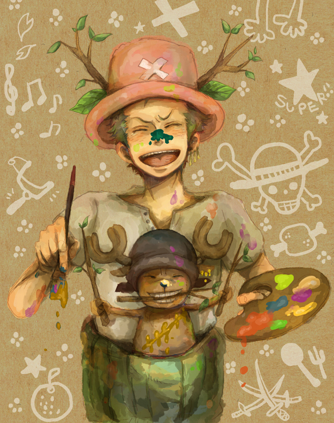 2boys, animal, antlers, bandanna, brush, cosplay, costume_switch, earrings