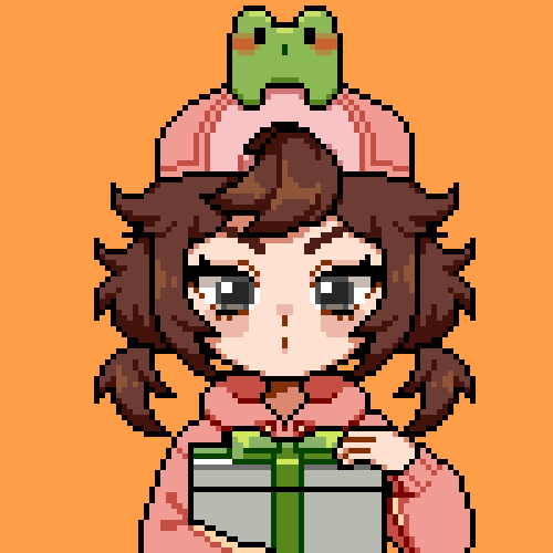 1girl, aibyzz, animated, animated_gif, backwards_hat, baseball_cap, bethy, black_eyes, brown_hair, closed_mouth, commentary, commission, commissioner_upload, english_commentary, eyelashes, frog_on_head, gift, green_ribbon, hat, holding, holding_gift, hood, hood_down, hoodie, indie_virtual_youtuber, long_sleeves, looking_at_object, lowres, medium_hair, open_mouth, opening, orange_background, pink_hat, pink_hoodie, pixel_art, ribbon, second-party_source, short_twintails, sidelocks, simple_background, solo, sparkle, sparkling_aura, sparkling_eyes, teeth, tomboy, twintails, upper_body, virtual_youtuber