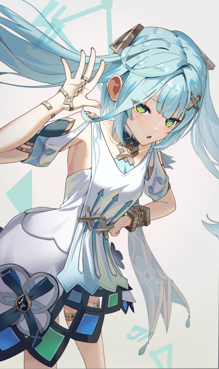 1girl, absurdres, aqua_hair, bracelet, dress, faruzan_(genshin_impact), genshin_impact, green_eyes