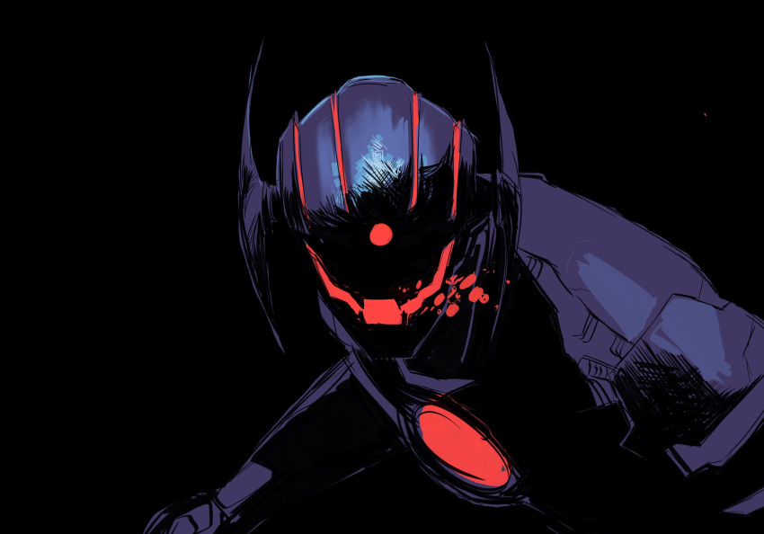 1boy, android, armor, crossover, decepticon, glowing, glowing_eyes, highres