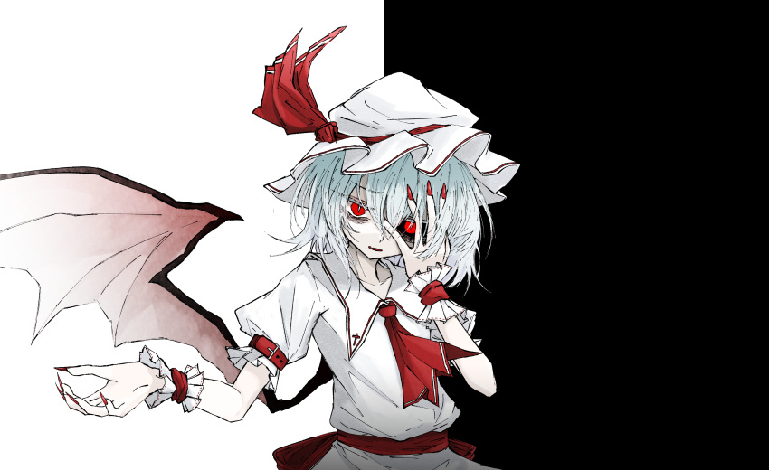 1girl, absurdres, aizettonagi, arm_belt, ascot, bags_under_eyes, black_background, bloodshot_eyes