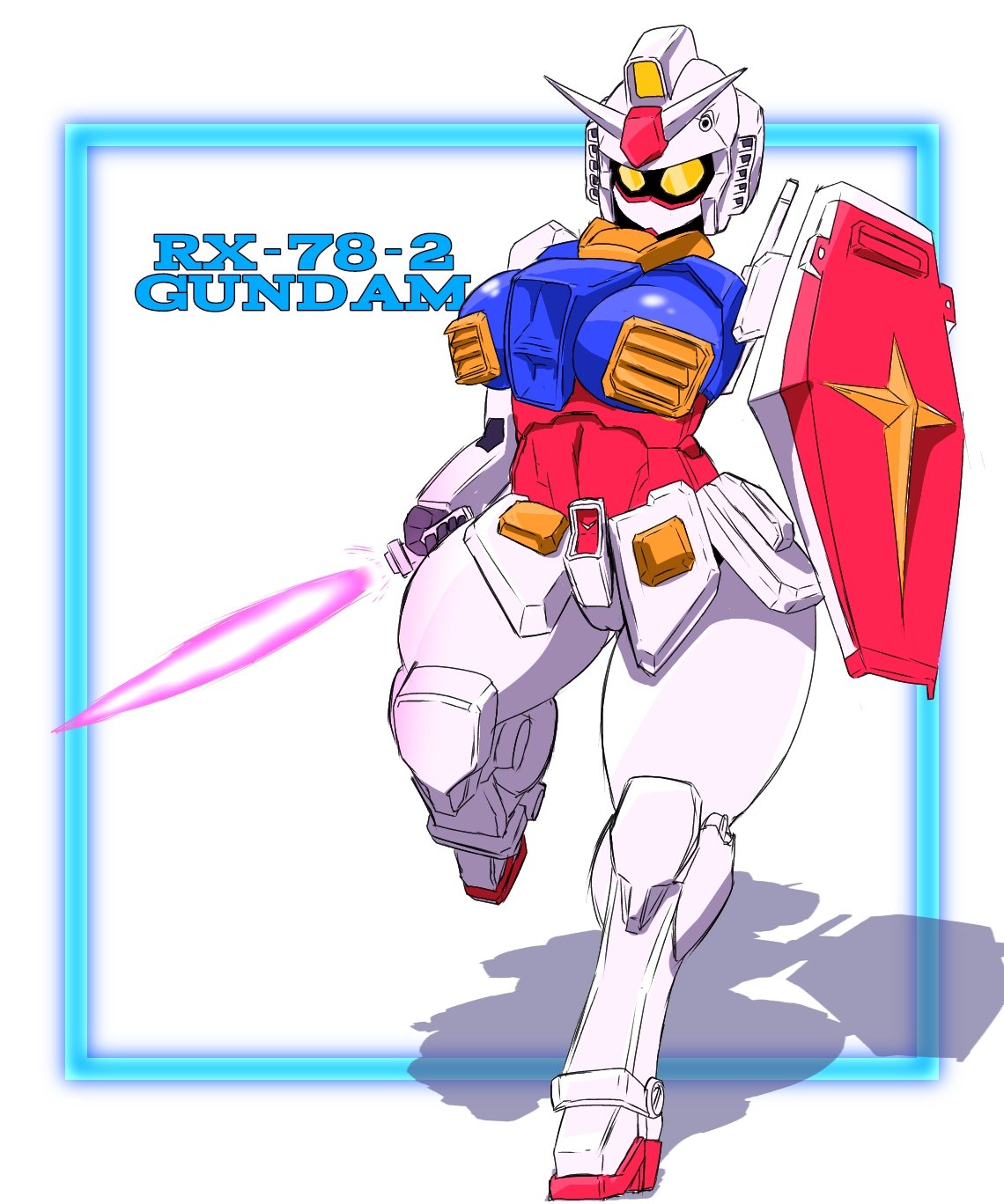 armor, armored_boots, blue_armor, boots, breastplate, breasts, character_name, energy_sword