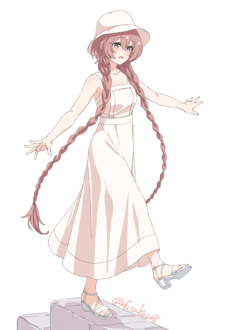 1girl, absurdres, amayui_moka, balancing, blush, double-parted_bangs, dress, fuusuke_(fusuke208)