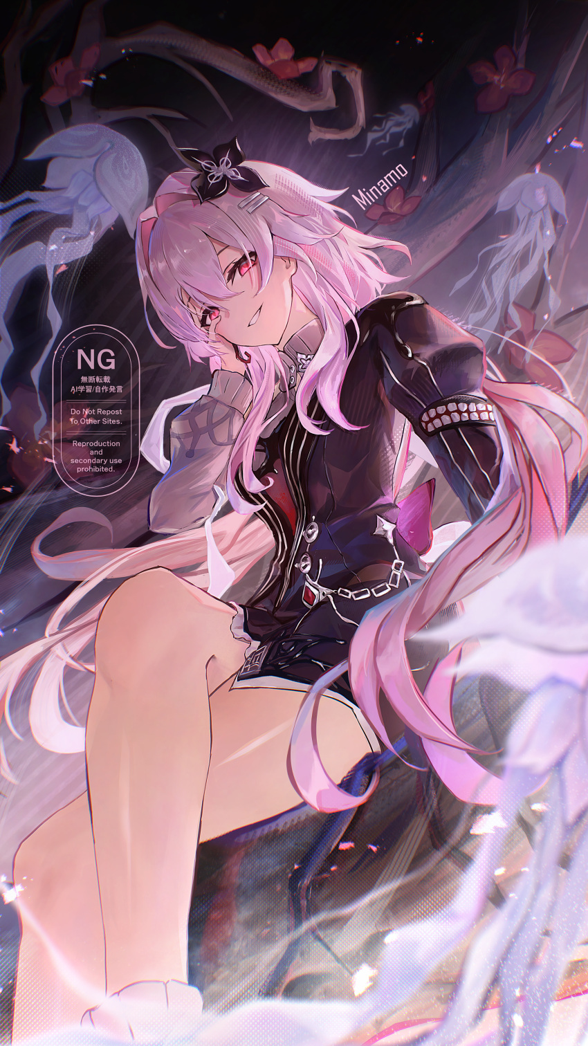 1girl, absurdres, artist_name, black_dress, black_flower, black_gloves, commentary_request, crossed_legs