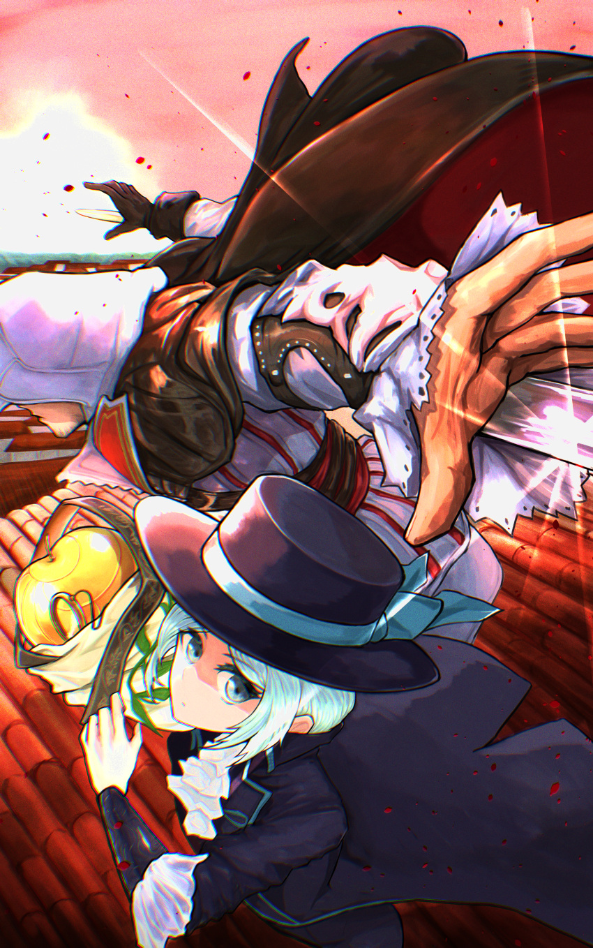 1boy, 1girl, 2days_wotori, absurdres, apple, apple_(reverse:1999), ascot, assassin's_creed_(series)