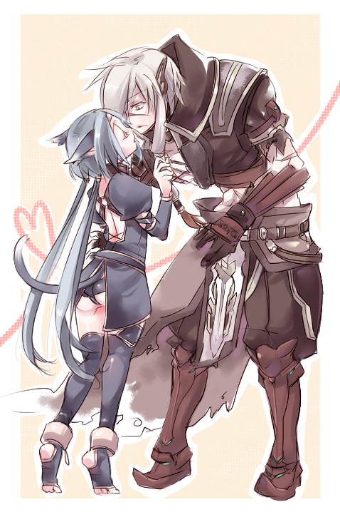 1girl, animal_ears, arumat_p._thanatos, ass, blue_hair, blue_legwear, cape, cat_ears